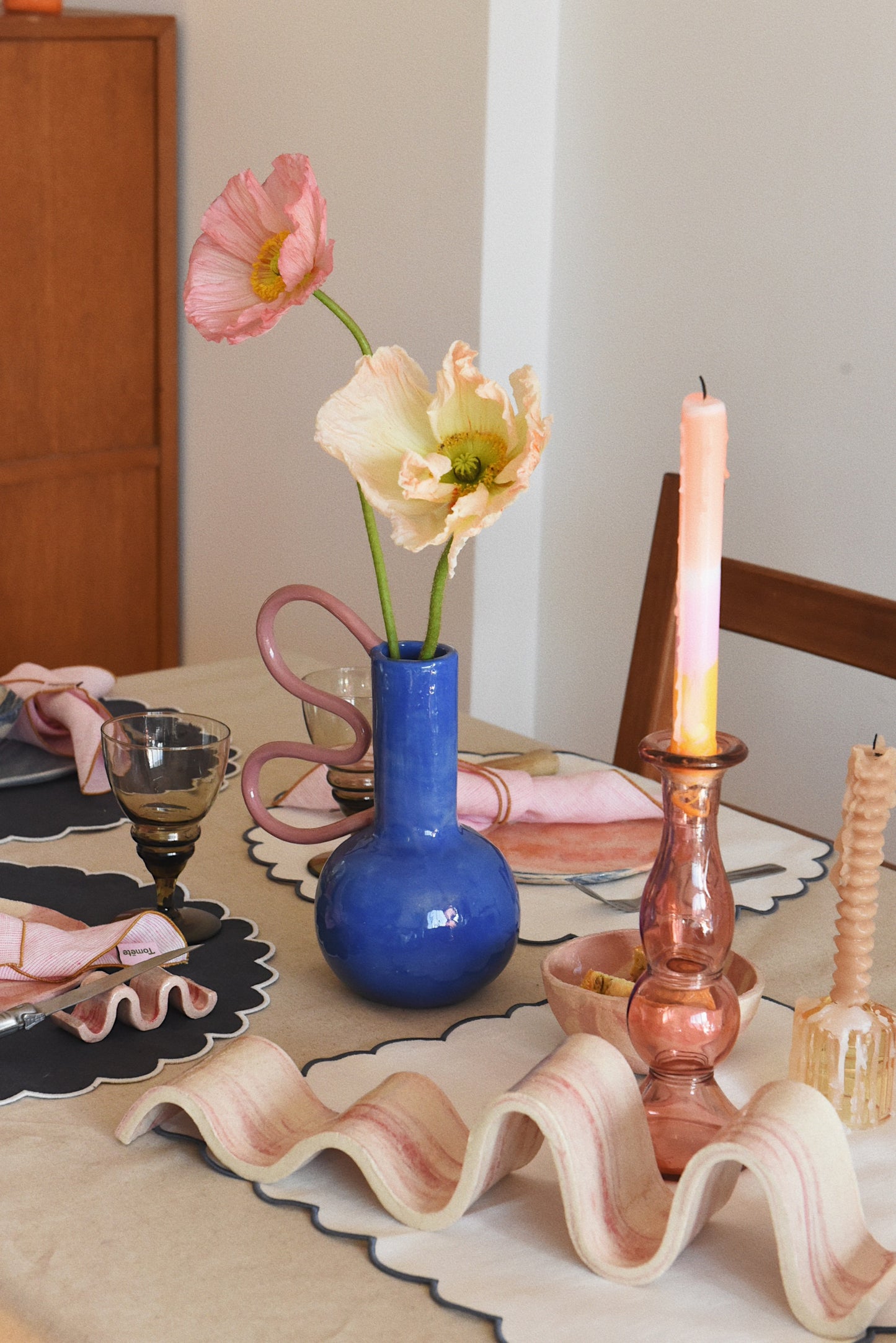 Vide-poches vague bi-goût crème et rose