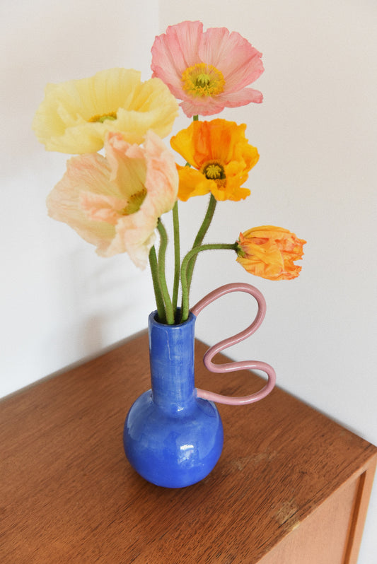 Vase papillon bleu et rose